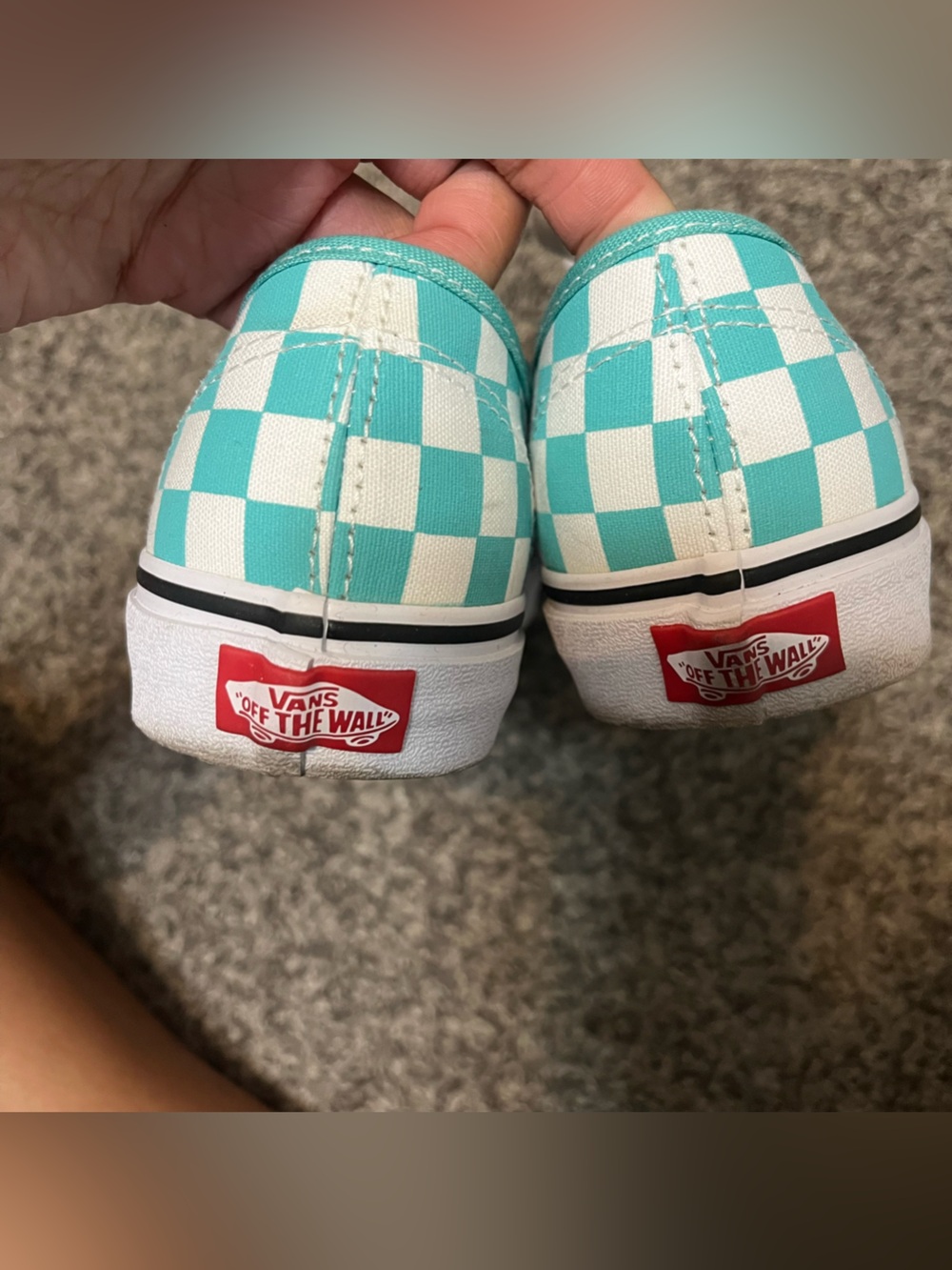 Women Vans Checkerboard Lace-Up Sneakers - Teal / White - Picture 4 of 5
